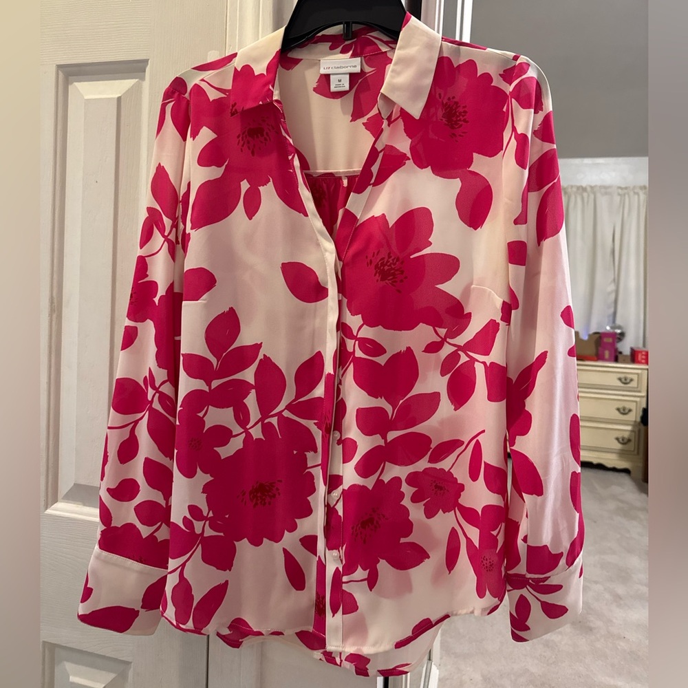 Liz Claiborne Pink Floral Button Down Shirt